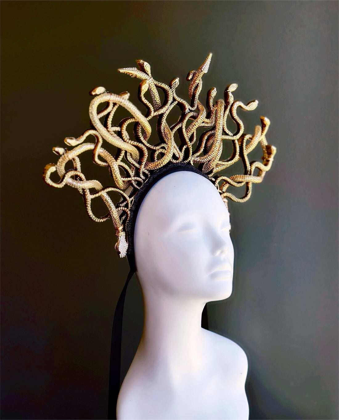 Luxury gold Medusa snake crown inspired by Greek myth for goddess and queen costumes