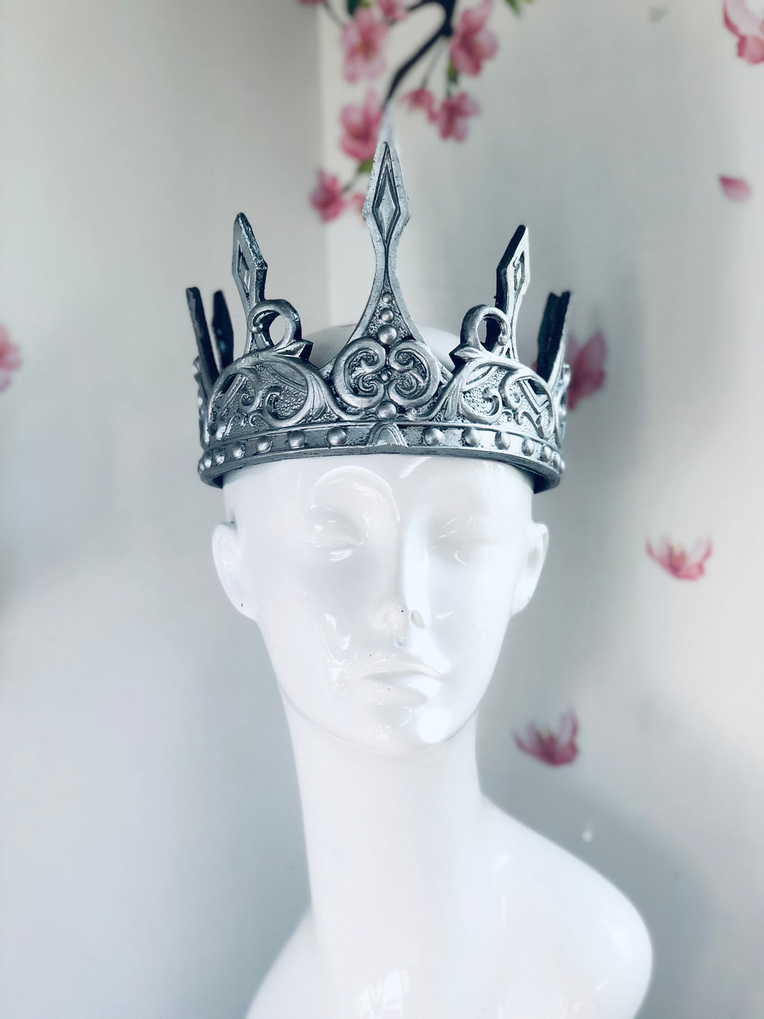 Medieval silver crown with intricate detailing