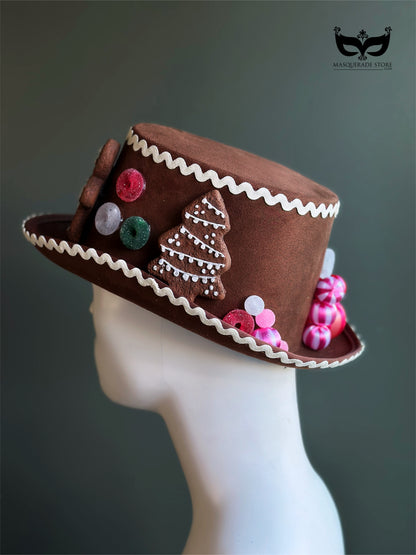 Gingerbread cookie mini top hat holiday fascinator with candy and icing trim