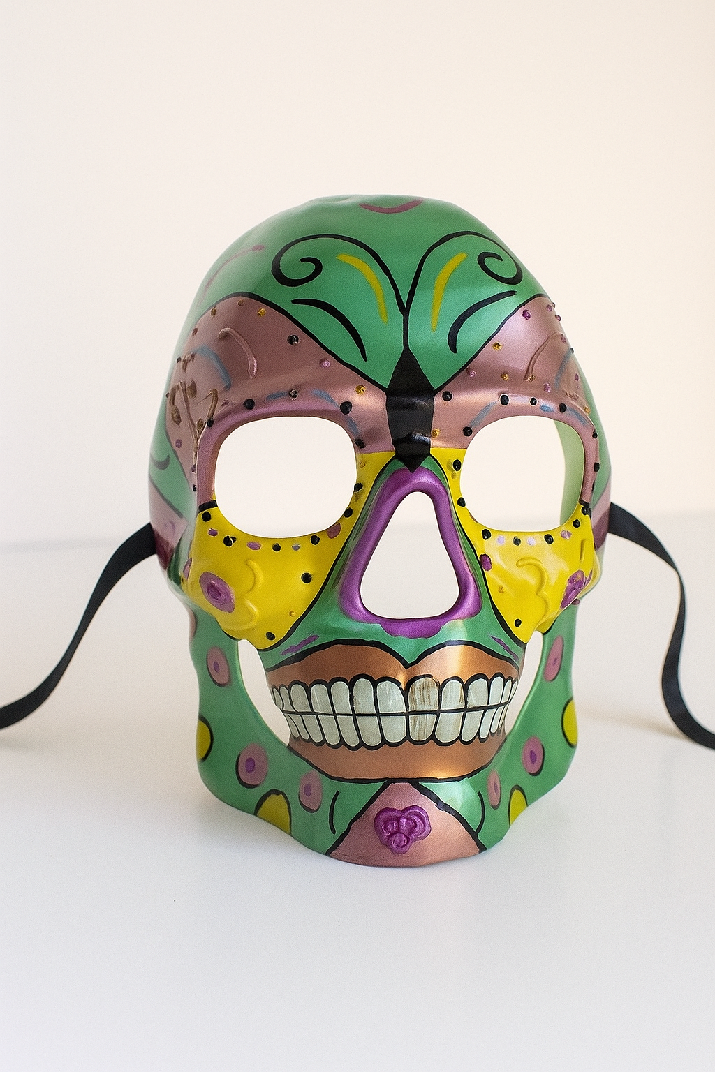 Metallic pastel sugar skull mask with glossy finish.