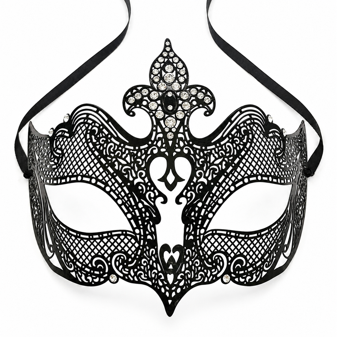 Midnight Fleur – Black Crystal Masquerade Mask