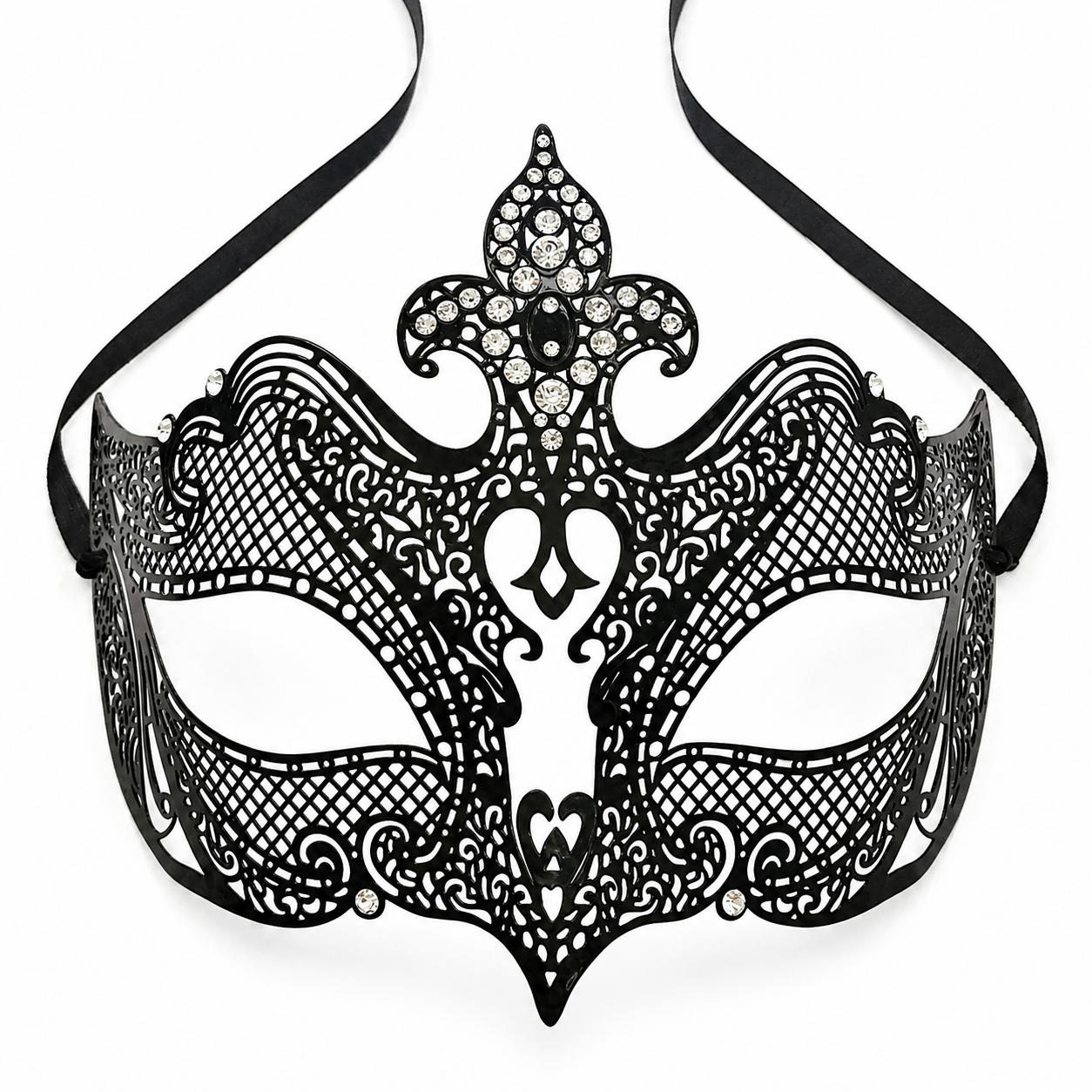 Midnight Fleur – Black Crystal Masquerade Mask