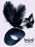 Black couples masquerade mask set with matte feathered mask and glitter lace mask.