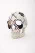 Minimalist sugar skull masquerade mask with floral and spiderweb motifs.