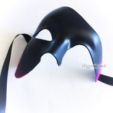 Black and magenta gradient Phantom of the Opera masquerade mask, half-face design for theater, Carnival, and Halloween.
