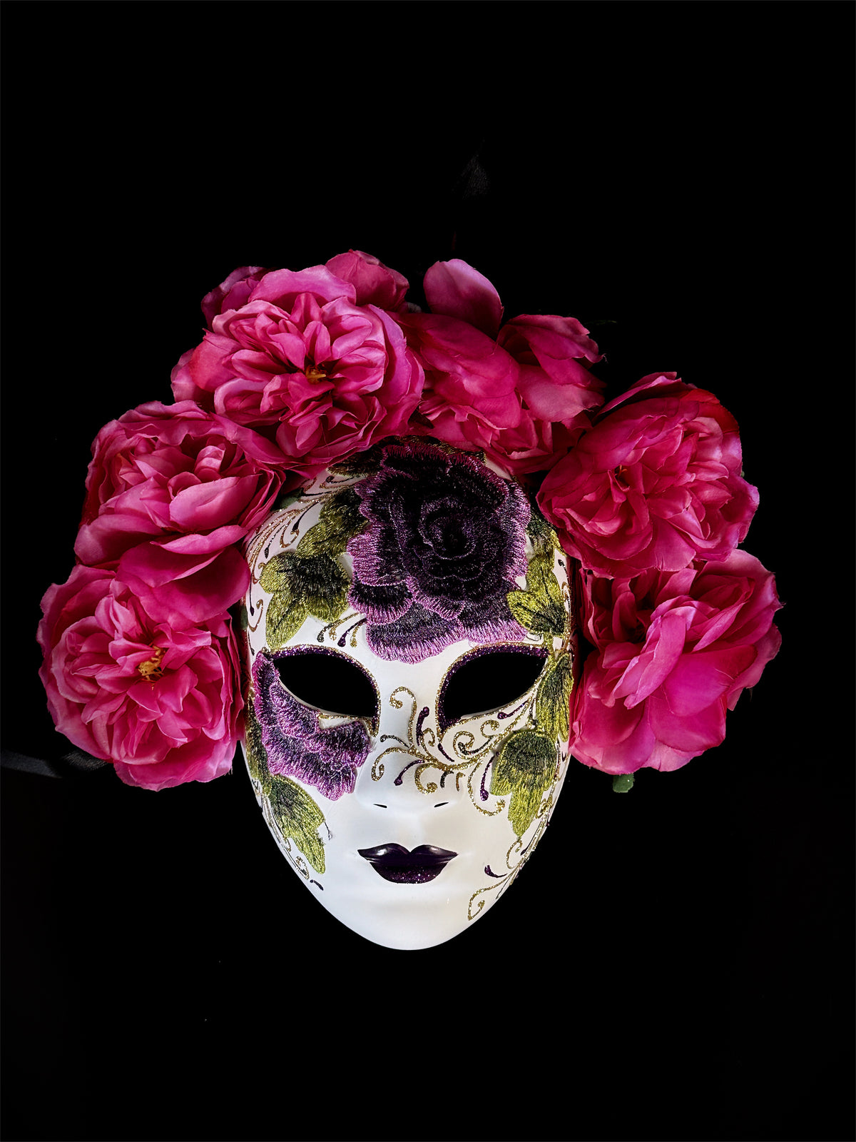 Pink Floral Mask - Embroidered Venetian Garden Glory | Masquerade Store