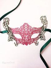 Pink green lace masquerade mask for women, Venetian lace mask with satin ties, perfect for masquerade ball, prom, wedding, and Halloween costumes.