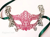 Pink green lace masquerade mask for women, Venetian lace mask with satin ties, perfect for masquerade ball, prom, wedding, and Halloween costumes.