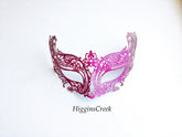 Ombre masquerade mask in metallic pink and purple filigree cut-out design.