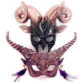 Fantasy purple horn masquerade mask set for men and women.