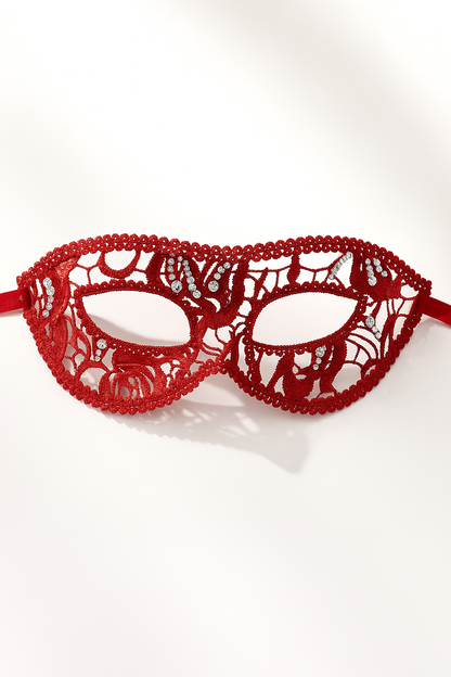 Elegant red lace masquerade mask, women’s lace eye mask for masquerade balls, weddings, proms, Halloween, and costume parties.