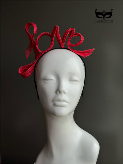 Red LOVE fascinator hat for women