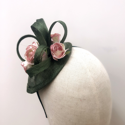 Green Fascinator - Rose Blooms