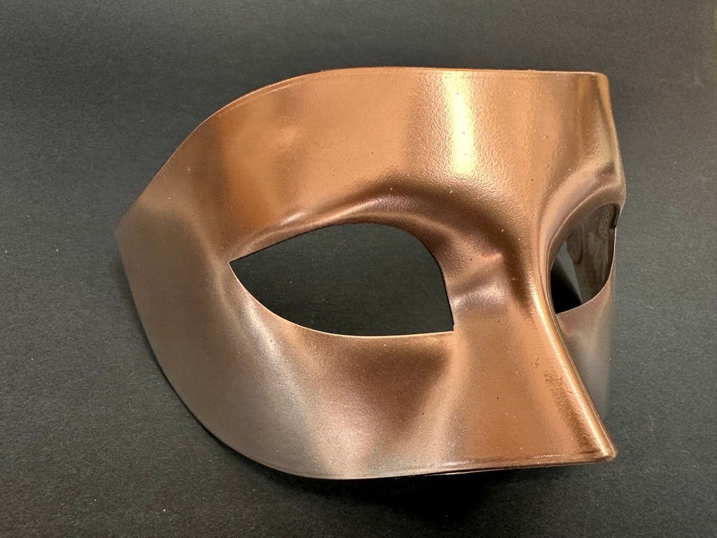 Rose gold Venetian masquerade mask for men with silver trim and elegant finish