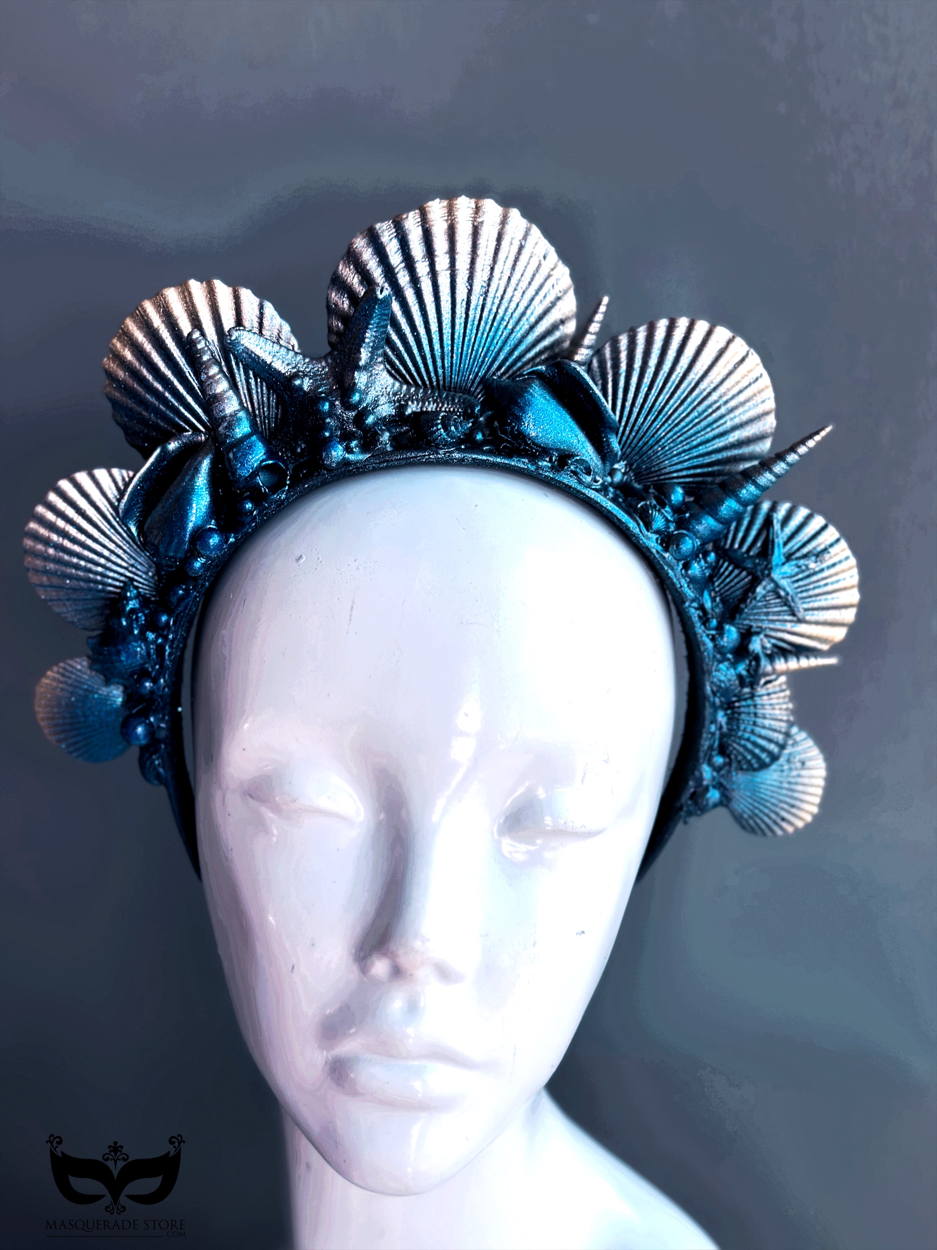 seashell crown cosplay headpiece deep blue gold