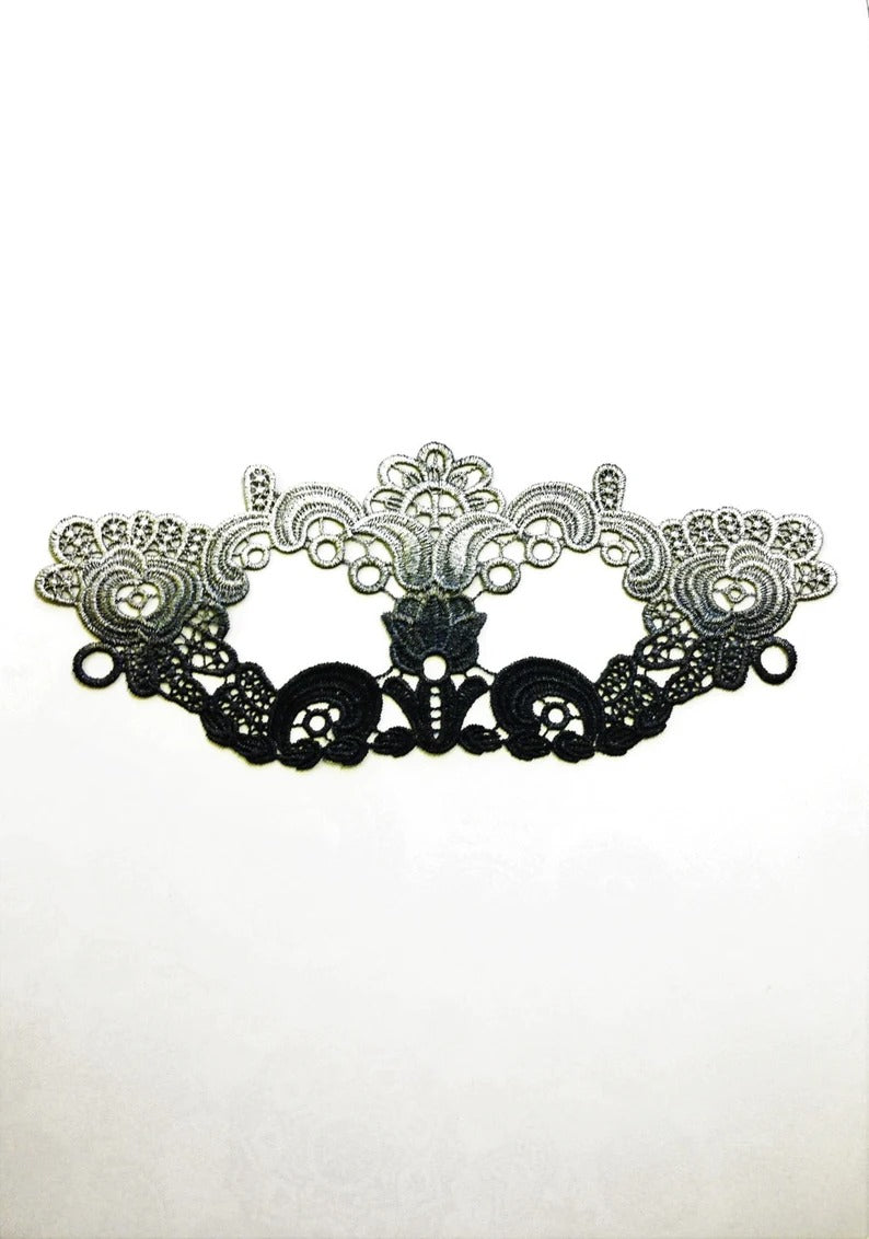 Silver black ombre lace masquerade mask with rhinestones, elegant lace eye mask for women, perfect for masquerade ball, prom, and Halloween parties.