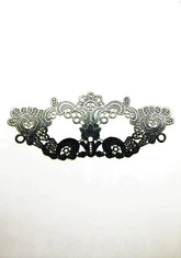 Silver black ombre lace masquerade mask with rhinestones, elegant lace eye mask for women, perfect for masquerade ball, prom, and Halloween parties.