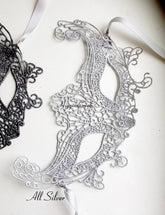 Silver lace masquerade mask, Venetian lace eye mask for women, perfect for weddings, masquerade balls, proms, and Halloween parties.