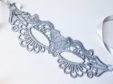 Elegant silver lace masquerade mask with rhinestones for women