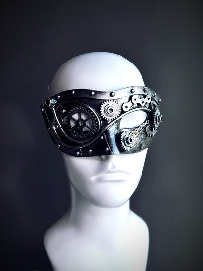 Iron Gearworks - Silver Steampunk Masquerade Mask with Gears