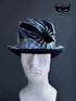 Black spider Halloween fedora with faux web details, creepy costume hat for parties or haunted looks