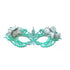 Teal lace masquerade mask with orange monarch butterfly accents for festivals and parties.