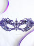 Violet lace masquerade mask with rhinestones, Venetian lace mask for women with satin ties, perfect for masquerade ball, prom, wedding, and Halloween.