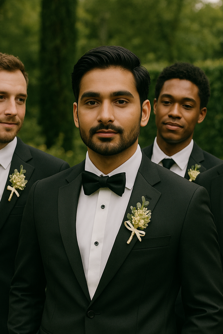 Set of 6 wedding boutonnieres in yellow and white