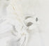 White feather masquerade mask with rose floral accent for women.