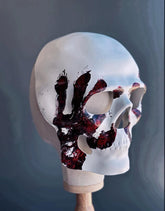 White and red skull masquerade mask for men, gothic Halloween costume mask.