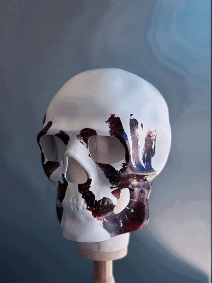 White and red skull masquerade mask for men, gothic Halloween costume mask.