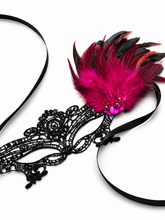 womens lace mask with feathers fuchsia pink