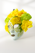 Yellow rose floral embroidered full-face masquerade mask with flower crown for Day of the Dead and Halloween.