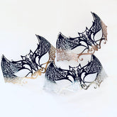 Gothic-inspired lace masquerade bat masks in black with elegant detailing, perfect for costume parties and fantasy events.