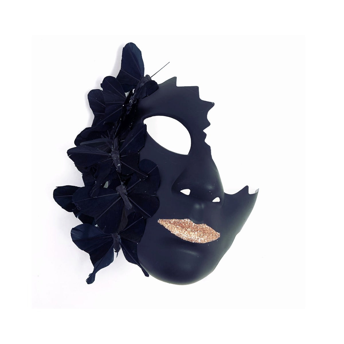 Cracked Half Face Butterfly Mask - Black