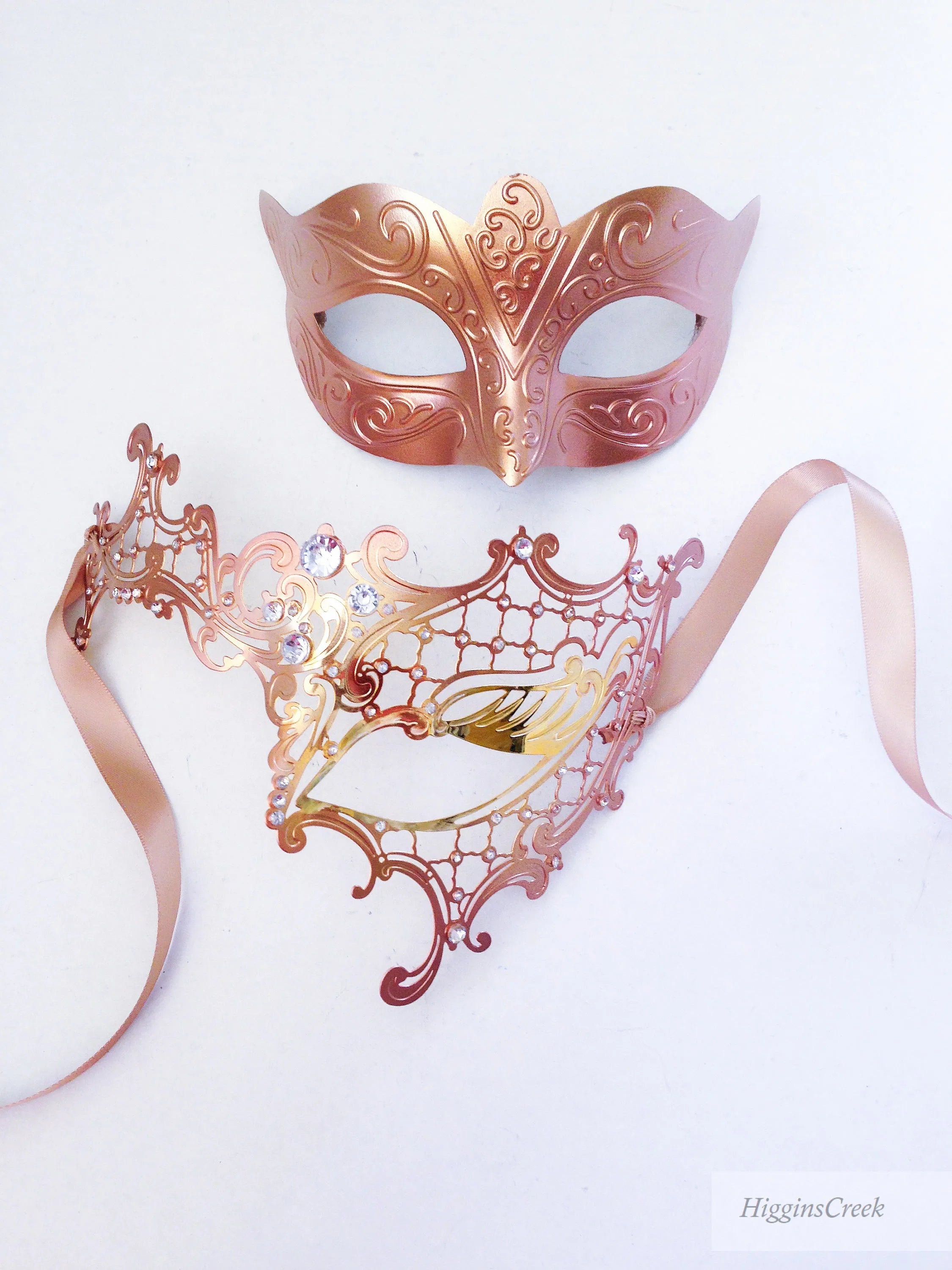 couples masquerade masks rose gold metal adult unisex