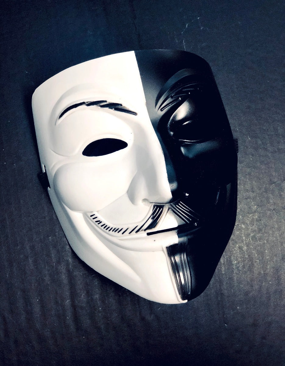 V for Vendetta full face half black and half white masquerade mask.
