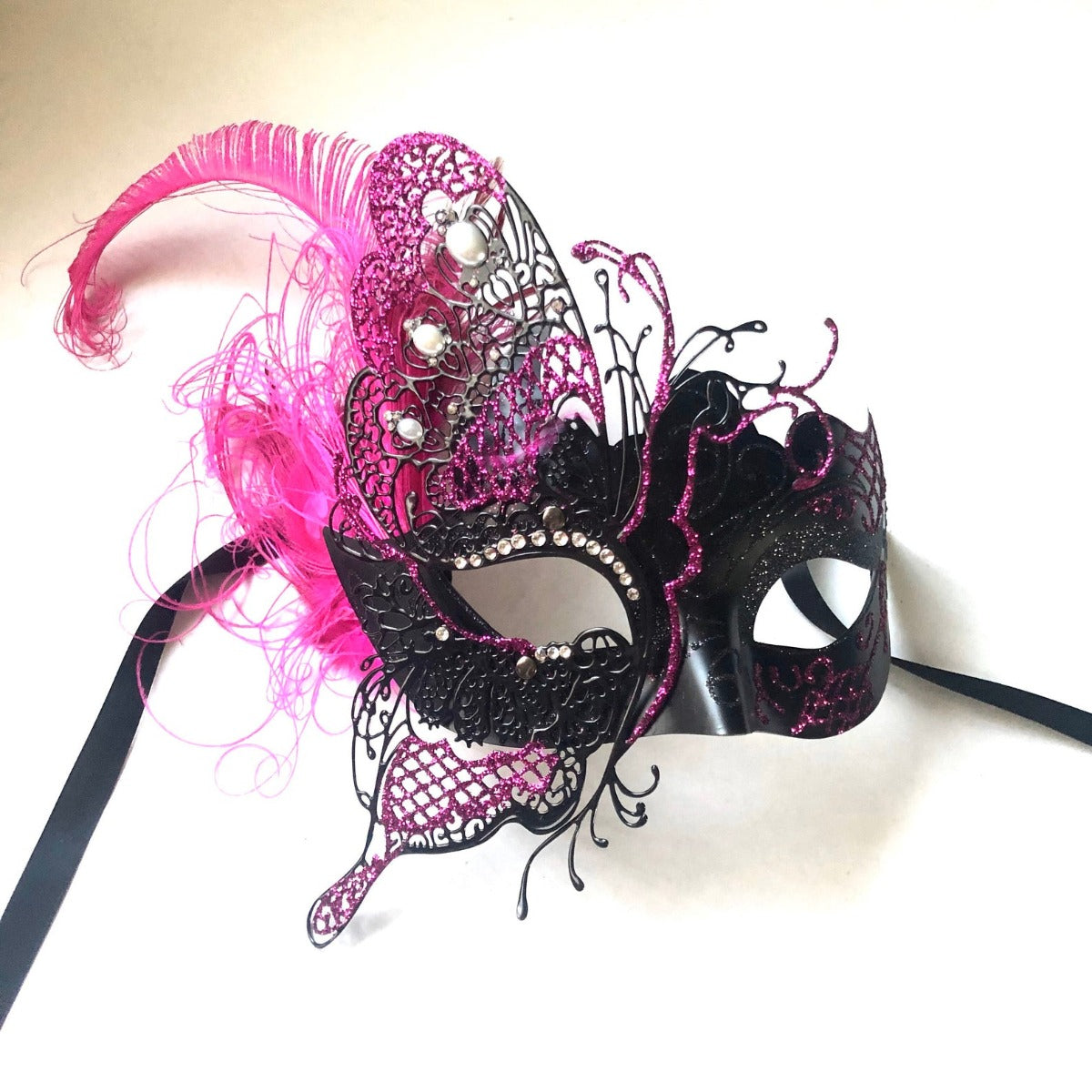 The Flutter Mask - Pink Feathers