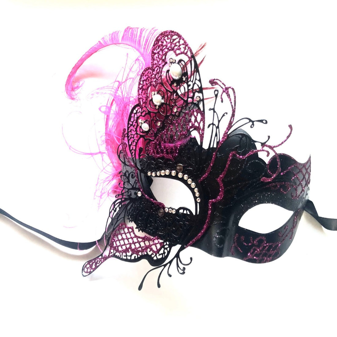 The Flutter Mask - Pink Feathers