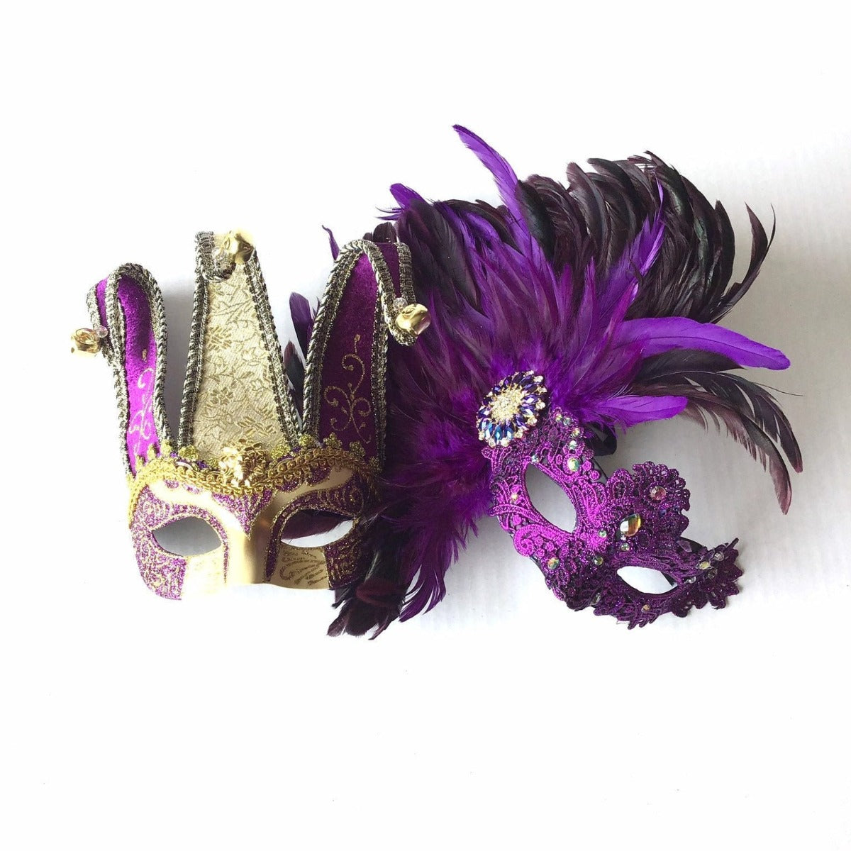 Couples Jester Masks - Purple/Gold