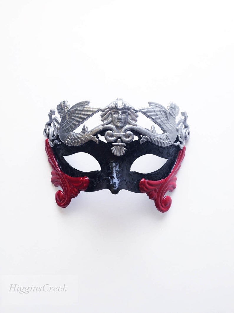 Kids Roman Gladiator Mask - Black/Silver/Red