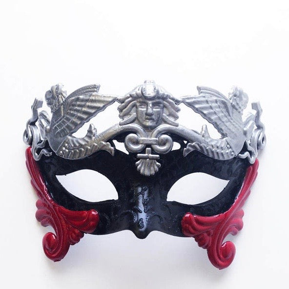 Kids Roman Gladiator Mask - Black/Silver/Red