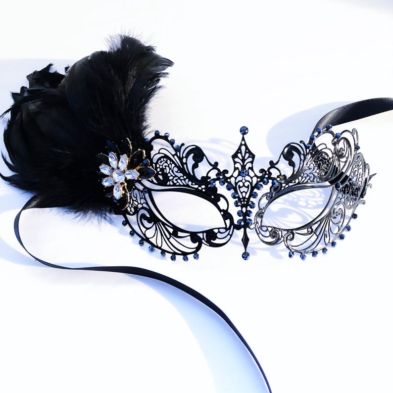 Onyx Studded Metal Mask - Black