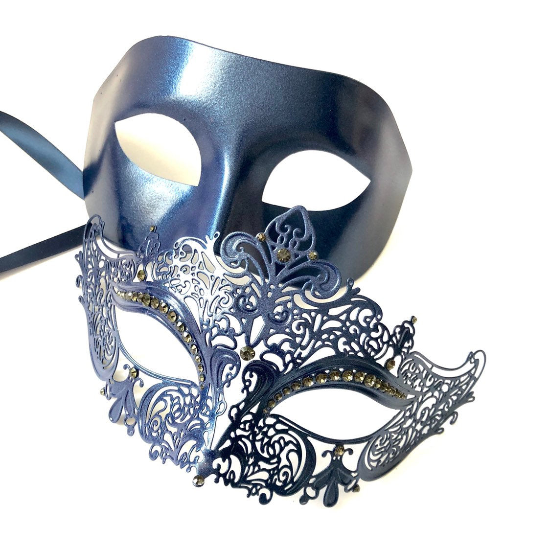 Elegant Couples Masks - Navy