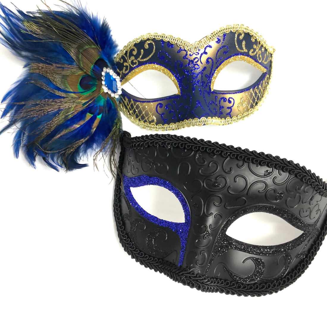 Venetian Feather Masks - Royal Blue