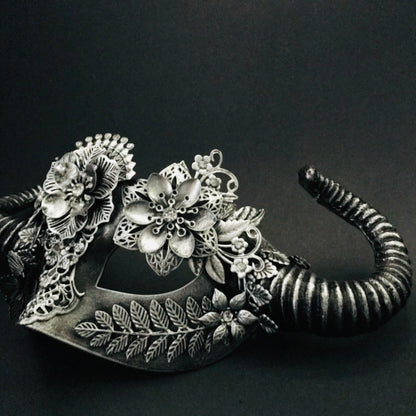 Short Horn Floral Mask - Silver