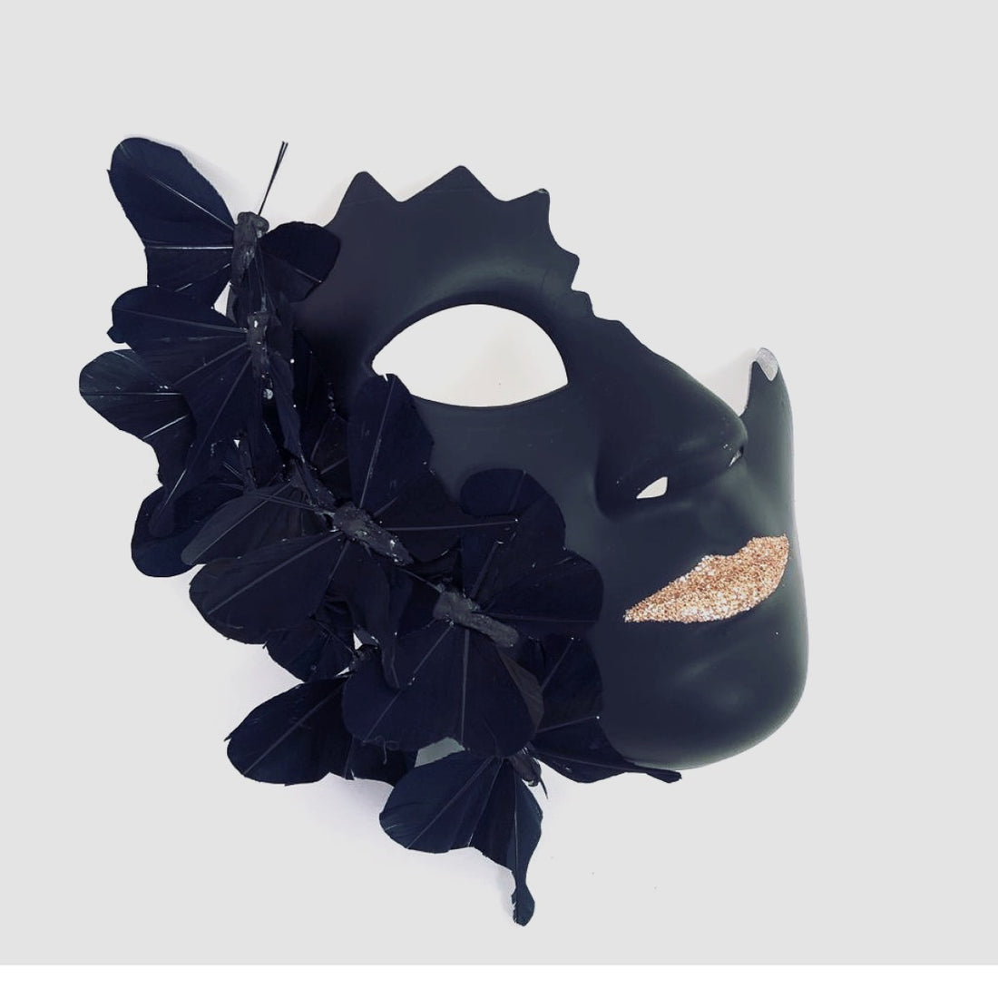 Cracked Half Face Butterfly Mask - Black