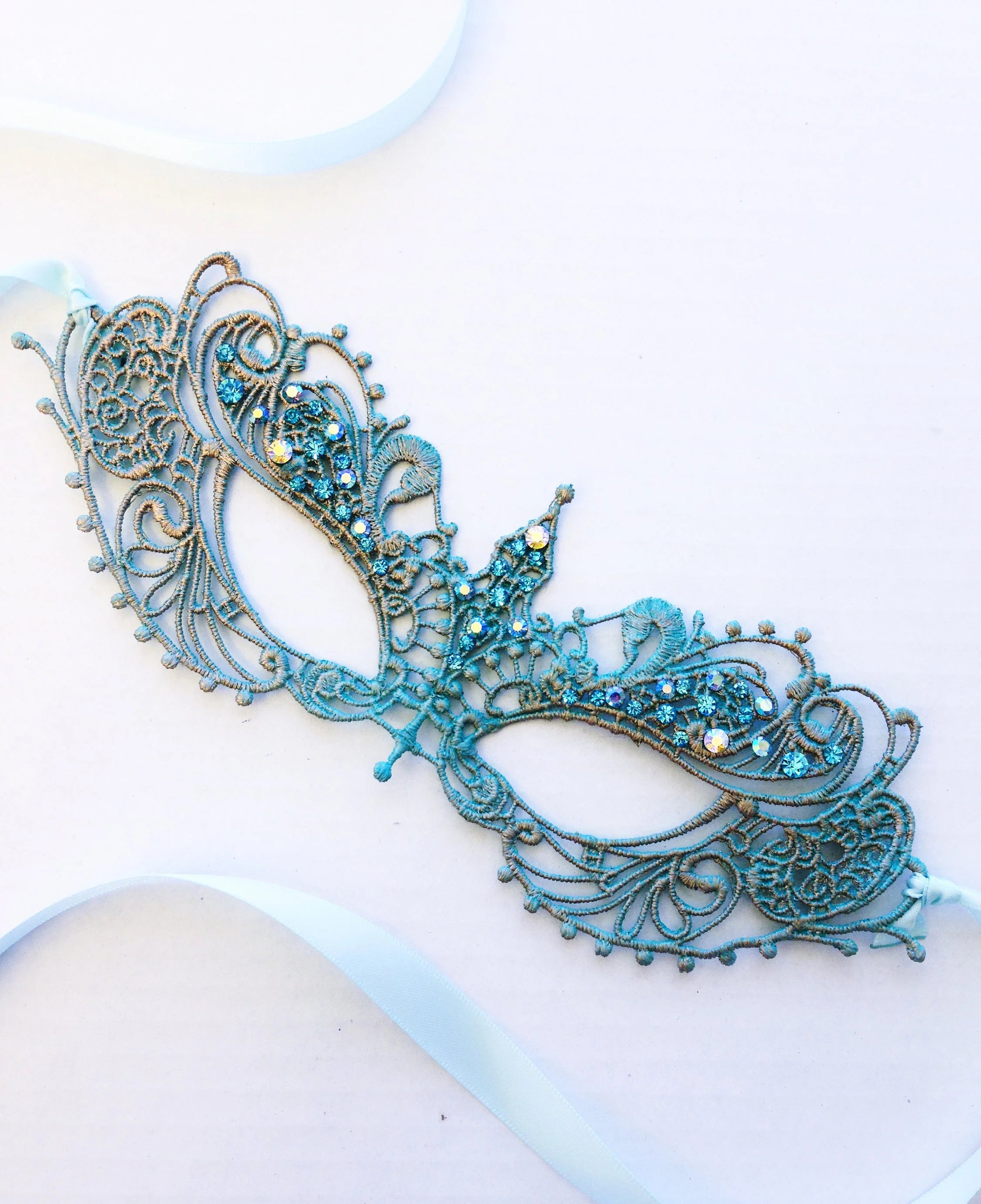 turquoise lace mask women with crystals